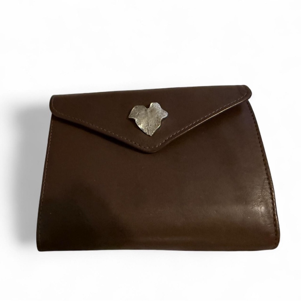 Brown Leather Clutch with Silver Accent